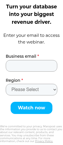 We're committed to your privacy. Maropost uses the information you provide to us to contact you about our relevant content, products, and services. You may unsubscribe from these communications at any time. For more information, check out our&nbsp;Privacy Policy.
